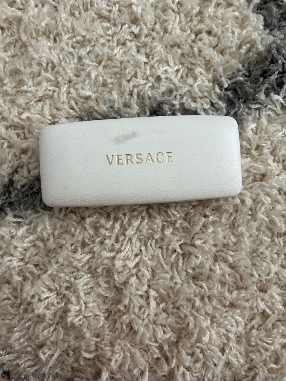 Versace Cream Leather Sunglass Case with Gold Logo